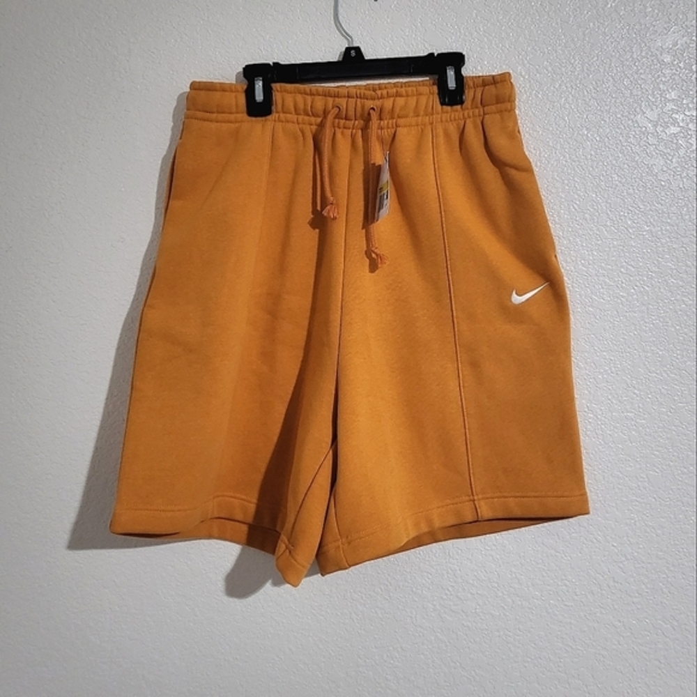 Nike Sportswear Women's Fleece Drawstring High Rise Shorts in Light Curry Color - Picture 7 of 7